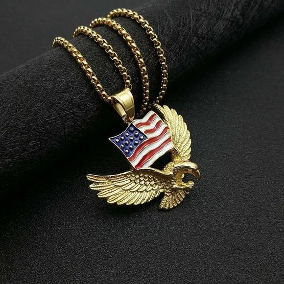 Amanda Lee Jewelry Other - 🇺🇸HOST PICK🇺🇲Gold American Flag Eagle Pendant Necklace NEW 3D 23"